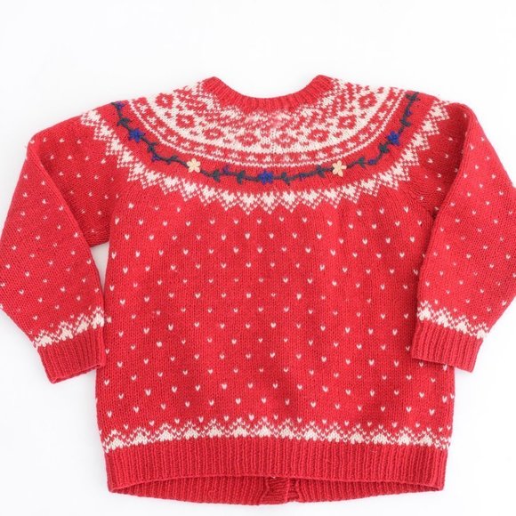 Vintage 80s Eddie Bauer Red with Winter Design 100% Wool Button Up Cardigan Smal - Picture 14 of 15